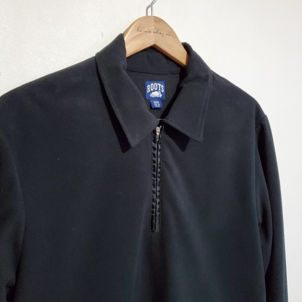 ROOTS / M / Men's Polar Fleece Wind Resistant 1/4 Zip Long Sleeve Polo Jacket - Picture 2 of 12